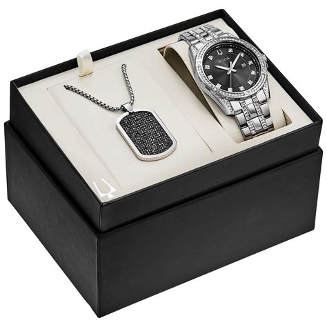 bulova men's stainless steel watch & dog tag boxed set|Bulova precisionist stainless steel watch.